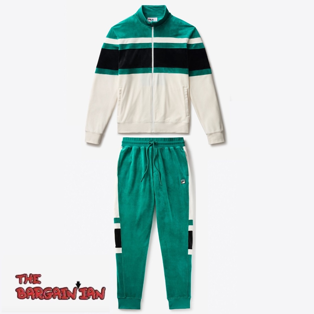 Fila Men's Velour Sweatsuit Tracksuit Green Velvet Set Sizes M L XL 2XL NWT